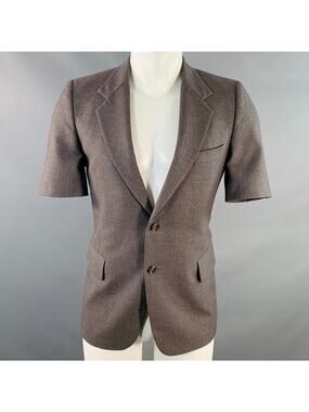 NO BRAND Size 38 Grey White Pinstripe Wool Notch Lapel Blazer Short Sleeve Shirt